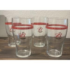 Budweiser Beer Glasses Gold Crown & Eagle 20 Oz 6.5” H Red Lot Set Rare